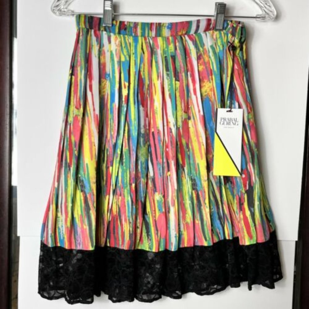 NWT Prabal Gurung For Target Silky Pleated Skirt Nolita Print Lace Trim sz 2 NEW